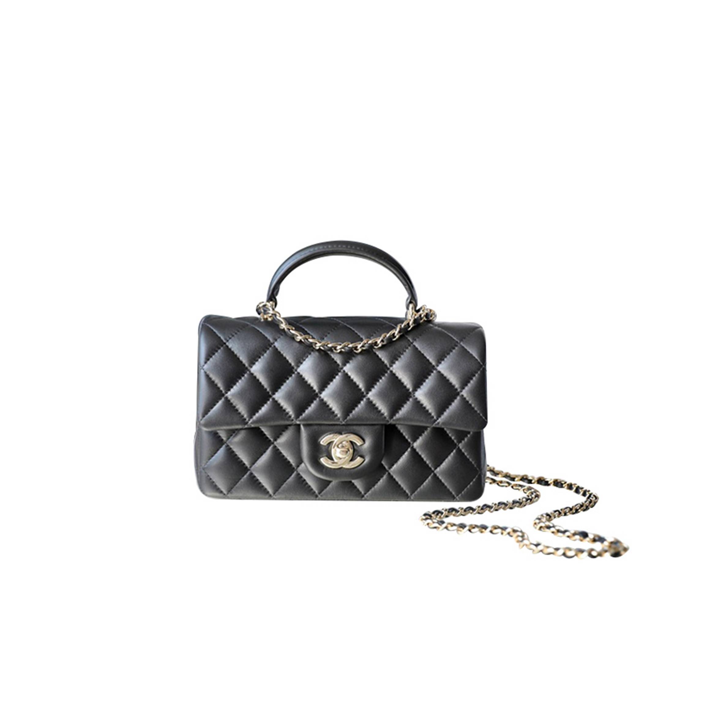 CHANEL MASTER LAMBSKIN QUILTED MINI TOP HANDLE RECTANGULAR FLAP BLACK AS2431 (20*12*6cm)